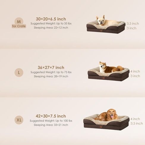 EHEYCIGA Memory Foam Dog Bed for Large Sized, Orthopedic Dog Sofa with Sides and Waterproof Liner, Washable Bolster Pet Couch with Removable Cover, 41x27x7.5 Inch, Purple in Kuwait