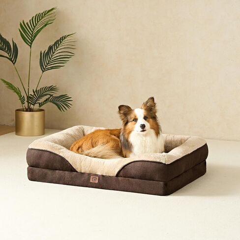 EHEYCIGA Memory Foam Dog Bed for Large Sized, Orthopedic Dog Sofa with Sides and Waterproof Liner, Washable Bolster Pet Couch with Removable Cover, 41x27x7.5 Inch, Purple in Kuwait