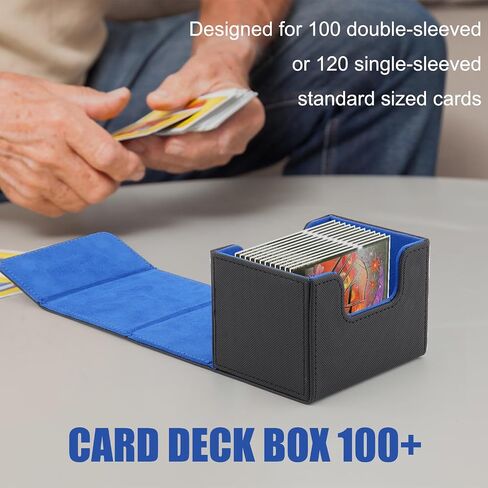 Card Deck Box for Trading Cards with 2 Dividers,Card Storage Box Fits 150+ Single Sleeved Cards,PU Leather Strong Magnet Card Deck Case Holder for YuGiOh,MTG,TCG and Sport Cards (Black&Gray) in Saudi Arabia