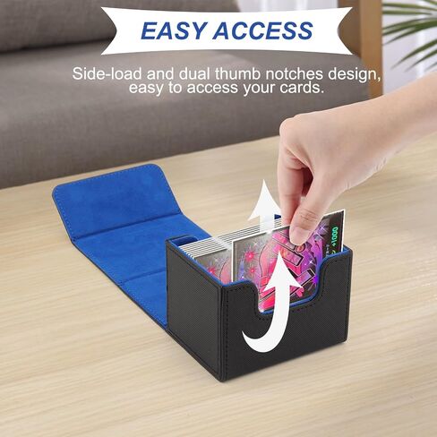 Card Deck Box for Trading Cards with 2 Dividers,Card Storage Box Fits 150+ Single Sleeved Cards,PU Leather Strong Magnet Card Deck Case Holder for YuGiOh,MTG,TCG and Sport Cards (Black&Gray) in Saudi Arabia