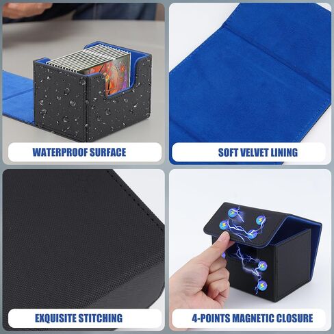 Card Deck Box for Trading Cards with 2 Dividers,Card Storage Box Fits 150+ Single Sleeved Cards,PU Leather Strong Magnet Card Deck Case Holder for YuGiOh,MTG,TCG and Sport Cards (Black&Gray) in Saudi Arabia