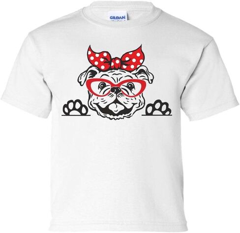 Youth Girls Georgia Football Georgia Cute Bulldog with Bow Short Sleeve T-Shirt Graphic Tee-Light Pink-Small in Saudi Arabia