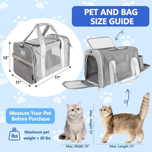 Airline-Approved Cat Carrier with Litter Box L17 xW11 xH12 - Waterproof, Portable, Soft Cat Carrier for up to 20 lbs Cats - Comes with Litter Scoop, Water Bowl, Pet ID Card, and Free Cat Toy in Saudi Arabia