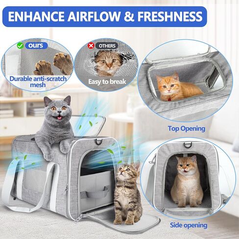 Airline-Approved Cat Carrier with Litter Box L17 xW11 xH12 - Waterproof, Portable, Soft Cat Carrier for up to 20 lbs Cats - Comes with Litter Scoop, Water Bowl, Pet ID Card, and Free Cat Toy in Saudi Arabia