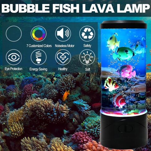 YPCOO Mini Bubble Fish Lamp,Fake Fish Tank Aquarium Lamp,Multi-Color Changing Aquarium Light with 3 Artificial Fish Night Lights-for Home Office Living Room Decor Gifts for Kids Adults (with 6 fishs) in Saudi Arabia
