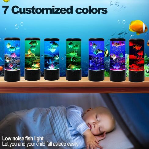YPCOO Mini Bubble Fish Lamp,Fake Fish Tank Aquarium Lamp,Multi-Color Changing Aquarium Light with 3 Artificial Fish Night Lights-for Home Office Living Room Decor Gifts for Kids Adults (with 6 fishs) in Saudi Arabia