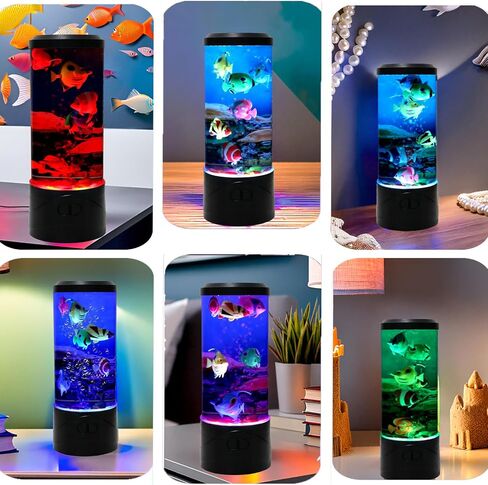 YPCOO Mini Bubble Fish Lamp,Fake Fish Tank Aquarium Lamp,Multi-Color Changing Aquarium Light with 3 Artificial Fish Night Lights-for Home Office Living Room Decor Gifts for Kids Adults (with 6 fishs) in Saudi Arabia