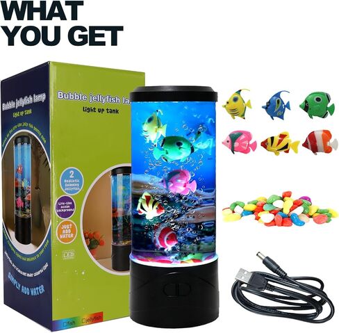 YPCOO Mini Bubble Fish Lamp,Fake Fish Tank Aquarium Lamp,Multi-Color Changing Aquarium Light with 3 Artificial Fish Night Lights-for Home Office Living Room Decor Gifts for Kids Adults (with 6 fishs) in Saudi Arabia