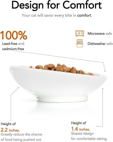 2-Pack Cat Bowls, Extra Wide Cat Food Bowl for Whisker Fatigue Relief, Shallow Tilted Ceramic Cat Bowl for Wet and Dry Food, Kitten Dishes with Whisker-Friendly Design, Ideal for Indoor Cats - White in Saudi Arabia