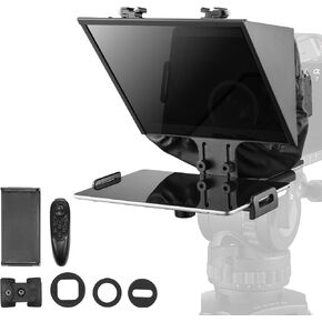 VEVOR Teleprompter, 13" Aluminum Alloy, Floor Type with Adjustable Angle Spectroscope, Remote Control, for YouTube, Twitch, Zoom, Supports DSLR/Webcam/Smartphone, for Video Recording/Live Streaming in Kuwait
