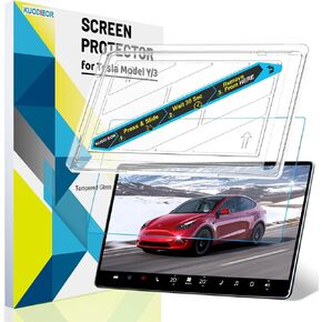 New Version Tesla Model Y/3 Screen Protector Accessories【Matte No Glare! Anti Fingerprint】Premium 9H Tempered Glass Screen Protector with Mounting Frame Kit for Model 3(2023-2017) /Model Y(2024-2020)