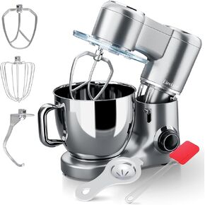 Kitchen Stand Mixer with Attachments - 6.8QT Electric Cake Mixer with Bowl and Stand, Hook - 660W Copper Motor, 6-Speed Bread Dough Mixer Machine - Kitchen Mixer for Baking, Kneading, Silver