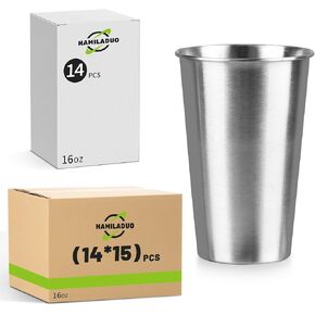 210Pack 16 oz Stainless Steel Pint Cups,Stainless Steel Cup,Pint Cup Tumbler，water Tumbler,Stackable,Reusable,BPA Free,