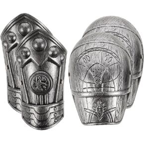 LIFKOME Cosplay Arm Guards Bracers Set Medieval Plastic Arm Guards Viking Wristband Arm Cuff Protector Halloween Roman Soldier Shoulder Plate Silver