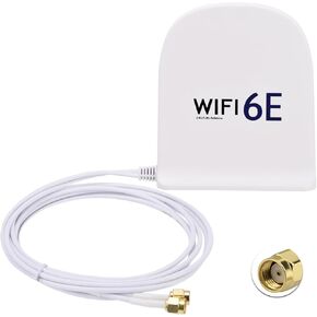 Bingfu WiFi 6E Antenna Tri-Band 2.4GHz 5GHz 6GHz MIMO RP-SMA Male Magnetic Base 8dBi White Antenna with 6.5ft Cable for WiFi Router Wireless Network Card PC Motherboard PCI PCIe Card Security Camera
