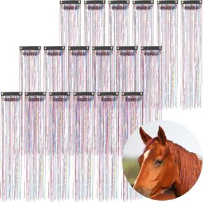 18 Pcs Horse Bling Accessory Clip in Hair Extensions Colorful Mane and Tail Bling Horse Hair Tinsel Rainbow Tinsel Hair Extensions Accessory for Western Horse Lovers Parties Show Supplies