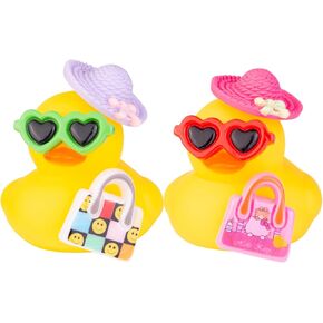 Car Rubber Duck Dashboard Decoration Squeak Ducks Toys Car Ornaments Cute Duck Car Décor Accessories with Cute Hat Sunglasses and Mini Phone(B4)