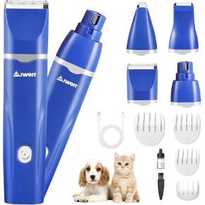 Dog Clippers for Grooming Kit, 4-in-1 Pet Hair Removal Tool, Rechargeable Dog Nail Grinder Hair Trimmers, Low Noise Cat Nail Clipper, Puppy Essentials Supplies Hair Scissors Remover