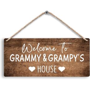 FUGWN Grammy and Grampy's House Hanging Wooden Signs 12x6, Grammy Grampy Gifts, Grandparents Gifts Where Memories are Made House Wall Decor, Grandkids Welcome Sign Home Decor Gifts for Grammy Grampy