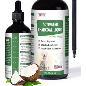 Activated Charcoal Liquid for Dogs – Dog First Aid Essential, Ready Rescue for Dogs – Detox, Diarrhea & Gas Relief, Non-GMO, 60ml