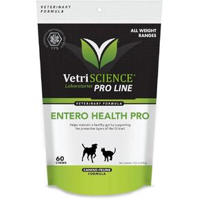 VetriScience Entero Health Pro - GI Supplement for Dogs & Cats - Natural Digestive Support with Zinc Carnosine & Slippery Elm Bark - Immune Health & Balanced Digestion Supplement - 60 Chews