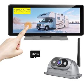 Wireless Backup Camera System for RV Truck Trailer Camper Pickup Motorhome 5th Wheels with High Brightness HD 1080P 10.26" Touch Screen 120° Wide View Image Video Recording Reverse Camera WiFi Signal
