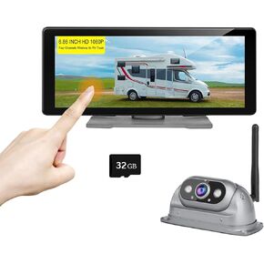 RV Wireless Backup Camera System with 6.86" HD Touch Screen for RV Truck Trailer Camper Pickup Motorhome Built-in 1080P Rear Side Reverse Wide View Wireless Transmitter Image Video Super Night Vision