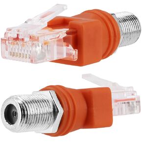 RF to RJ45 Converter Adapter, 2 Pack F Female to RJ45 Male Ethernet Adapter Coaxial Coupler Coax Straight Connector