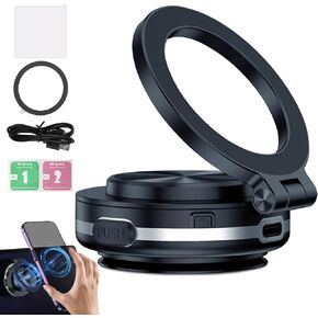 360 Rotatable Car Magnetic Phone Holder, Electric Vacuum Magnetic Suction Car Phone Mount, Electric Suction Cup Phone Mount, Strong Suction for Car Mirro Gym Bath Shower & All Smooth Surface (Black)
