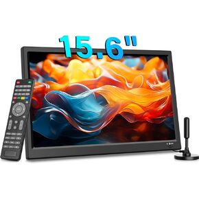 15.6 inch Portable Small TV - Kitchen TV with Antenna/HDMI/USB/AV, Rechargeable Battery Operated - Perfect for Camping and RV Trips