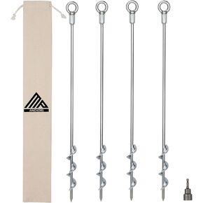 Ground Anchors Screw in - 24" Set of 4 with Drill Bit - Earth Anchors - Ground Stakes Heavy Duty - Mobile Home Anchors - Shed Anchor Kit - Swing Set Anchors - Tree Stakes - Awning Canopy Anchor