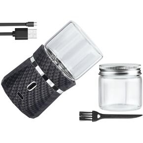 Electric Grinder Automatic Mini Size Spice Crusher Herbal Grinder with 2PCS Glass Jar of 1.7oz/50ml Rechargeable Herb Grinder, Carbon Fiber Pattern