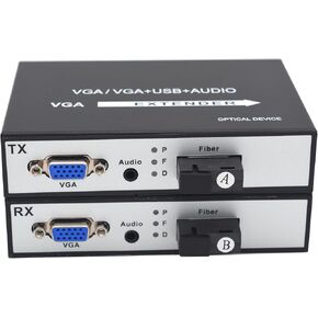 VGA Over Fiber Extenders SC with Independent Stereo 3.5mm Jack Audio Singlemode up to 20Km Multimode 500m, A Set (Without KVM)