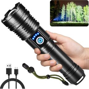 Flashlights High Lumens Rechargeable, 990000LM Super Bright Flashlight, Adjustable Tactical Flashlight, 5Mode Flash Light High Powered, Waterproof LED Flashlight for Home, Camping, Hiking, Emergencies