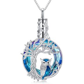 TOUPOP Insect Animal Tree of Life Necklace for Women Sterling Silver Butterfly/Dragonfly/Hummingbird/Bee/Firefly/Ladybug Pendant Necklace/Urn Necklace for Ashes with Blue Crystal Cremation Jewelry Birthday Memorial Gifts for Girls Mom Grandma