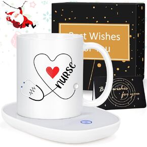 LiqCool Nurse Gifts, Nurse Coffee Mug with Smart Warmer Coaster Set, 2024 Christmas Nurses Gifts for Women, Nurse Appreciation Gifts for RN School Nurses Week Grad Retirement(11 Oz, Double-Side)
