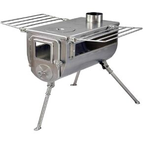 WINNERWELL Woodlander Double-View Large Tent Stove | Portable Wood Burning Tent Stove for Tents, Shelters, and Camping | 1500 Cubic Inch Firebox | Stainless Steel Construction | Includes Chimney Pipe