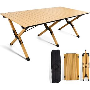 Folding Camping Table, Lightweight Roll-Up Table Aluminum Low Portable Picnic Table with Carrying Bag for Outdoor, Beach, Picnic, Backyards, BBQ and Party, 45.2''L x 23.6''W x 17.3''H