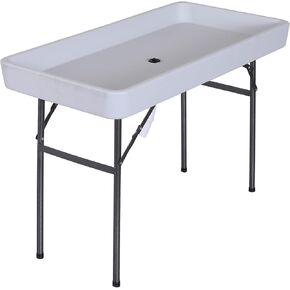 Outsunny 4FT Portable Folding Fish Fillet Cleaning Table Camping Picnic Ice Party Desk with Sink