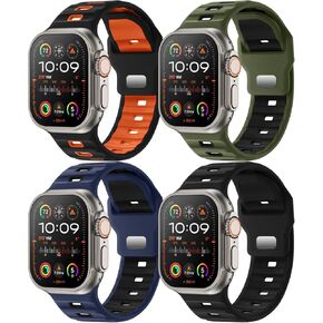 4-Pack Sport Bands Compatible with Apple Watch Ultra 2/Ultra Band 49mm 46mm 45mm 44mm 42mm for Men, Waterproof Silicone Strap Soft Breathable Wristband for iWatch Serise 10 9 8 7 6 5 4 3 SE