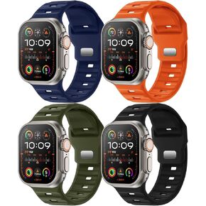 4-Pack Sport Bands Compatible with Apple Watch Ultra 2/Ultra Band 49mm 46mm 45mm 44mm 42mm for Men, Waterproof Silicone Strap Soft Breathable Wristband for iWatch Serise 10 9 8 7 6 5 4 3 SE in Kuwait