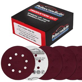 Premium 5" Red 8-Hole Pattern 400 Grit Sanding Discs, Box of 50 - Dustless Hook & Loop Backing Sandpaper for Random Orbital Sanders, Extra-Fine-Cut Abrasive - Woodworking, Auto Paint