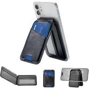 APPS2Car Magsafe Wallet,Magnetic Wallet for iPhone, Phone Wallet with Adjustable Stand, for iPhone 15 14 13 12 Series, 7 Cards Holder, Leather Black