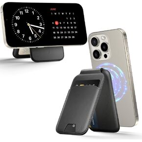 MagSafe Wallet Phone Stand, iPhone Wallet with Adjustable Stand, for iPhone 16/15/14/13/12 Models, 5 Card Holder, iPhone Clock Stand, ID Holder, Magsafe Accessories (Black)