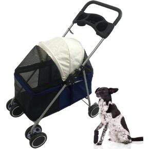 Critter Sitters Pet Stroller, Single Carriage Carrier for Animals up to 33 Pounds, 4-Wheel, Travel, Hiking & Transportation for Cats, Small Dogs, Rabbits, Black