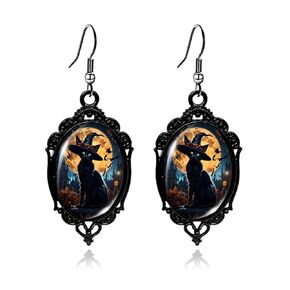 Halloween Gothic Witch Earrings for Women Gothic Vampire Bat Cameo Earrings Vintage Crystal Glass Witch Bat Black Cat Crow Ghost Earrings Halloween Jewelry (Pink Spider)