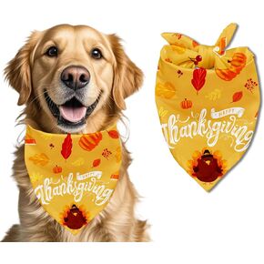 Thanksgiving Cute Turkey Dog Bandana, Pet Scarf, Pet Accessories Printed Bibs Handkerchief for Girl or Boy Dog, Square Adjustable Girl Boy Dog Bandana Yellow