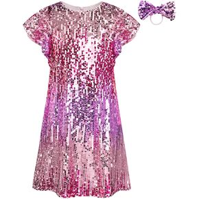 فساتين GRACE KARIN للفتيات ذات الأكمام المرفرفة والترتر للأطفال ورقبة دائرية لامعة وحفلات رسمية مع فيونكة شعر من 5 إلى 12 سنة in Kuwait