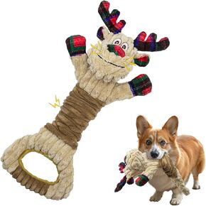 Squeaky Christmas Reindeer Dog Toys, Interactive Plush Dog Toys for Small and Medium Dogs, Suitable for Trainning and Reducing Boredom and Anxiety. (Reindeer)
