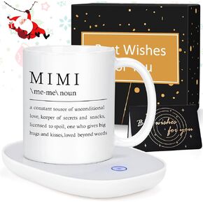 LiqCool Mimi Gifts, Mimi Coffee Mug Warmer & Heated Mug, Gifts for mimi, Grandma Christmas Gifts from Grandkids, Great Mimi Gifts for Grandma on Christmas Birthday Mother's Day(11 Oz White)